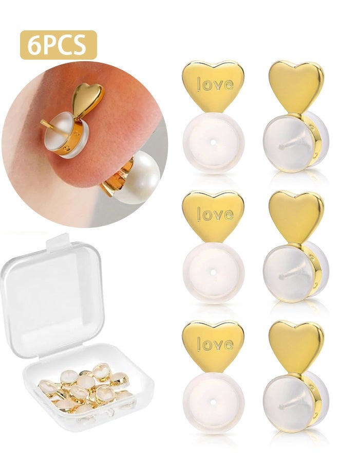 Wffo 6 Pcs Gold Earring Support for Heavy Earrings For Women, Ear Support for Heavy Earrings - Earring Back Stoppers with Box - Earring Supporter & Stopper for Comfortable Wear - Image 1