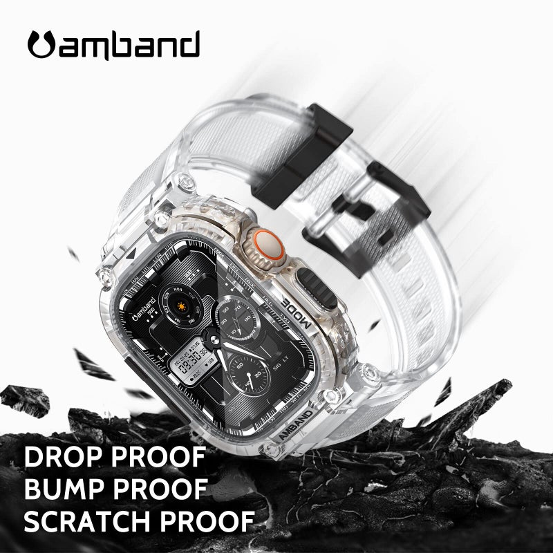 amBand Bands Case Screen Protector Compatible with Apple Watch Ultra 3/2/1 49mm, M1 Sport Series Rugged Cover Strap and 9H Tempered Glass Film, Military Protective Bumper for iWatch 49 mm Men Clear - Image 4