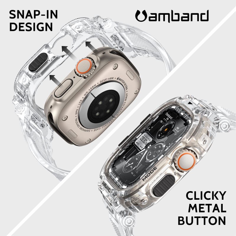 amBand Bands Case Screen Protector Compatible with Apple Watch Ultra 3/2/1 49mm, M1 Sport Series Rugged Cover Strap and 9H Tempered Glass Film, Military Protective Bumper for iWatch 49 mm Men Clear - Image 5