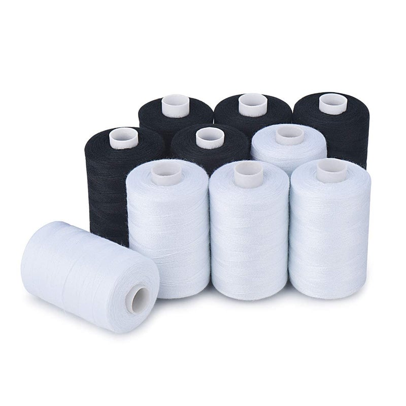 advancedestore advancedestore - 5 Black 5 White 800 m - Poly Hammer Thread Reel Spools - Sewing Yarn All Purpose - (Pack of 10) Pieces(Cotton) - Image 1