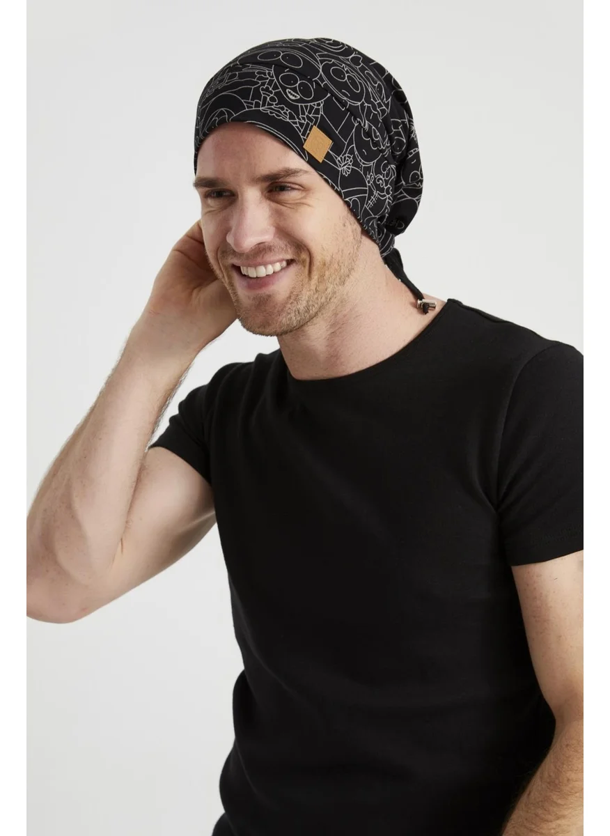 Butikgiz Men's Black and White Patterned Yarn 4 Season Hat Beanie Buff Ultra Soft Combed Cotton