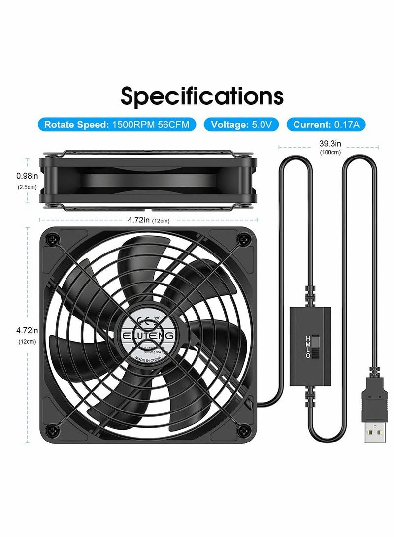 Y&D PC Fans 120mm 5V Cooling Fan 3-Degree Speed Switch Portable Home Office Metal USB Powered for Laptop/TV Box/AV cabint/PS4/Router  - Image 4