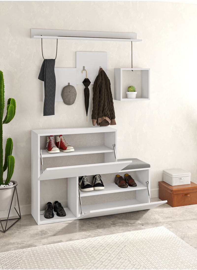 Mourah Home Holdon Hall Stand & Shoe Cabinet - 8 Pairs - White - 2 Years Warranty  - Image 2