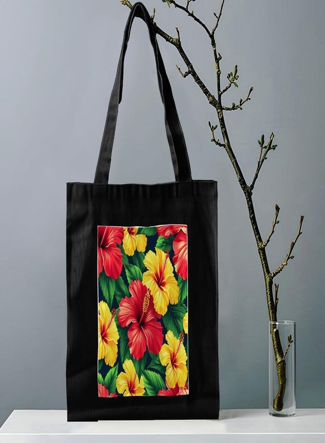 PrintingZone Canvas Tote Bags for Women and Girls with Bottle Holder Black College Tote Bags with Zipper & Inner Pocket Travel Beach Shopping Work Office Daily use Handbags(BTB-53)(BTB-53) - Image 2