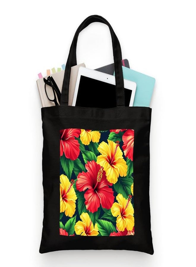 PrintingZone Canvas Tote Bags for Women and Girls with Bottle Holder Black College Tote Bags with Zipper & Inner Pocket Travel Beach Shopping Work Office Daily use Handbags(BTB-53)(BTB-53) - Image 1