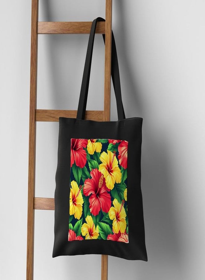 PrintingZone Canvas Tote Bags for Women and Girls with Bottle Holder Black College Tote Bags with Zipper & Inner Pocket Travel Beach Shopping Work Office Daily use Handbags(BTB-53)(BTB-53) - Image 4