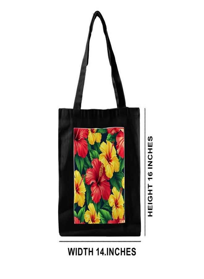 PrintingZone Canvas Tote Bags for Women and Girls with Bottle Holder Black College Tote Bags with Zipper & Inner Pocket Travel Beach Shopping Work Office Daily use Handbags(BTB-53)(BTB-53) - Image 5
