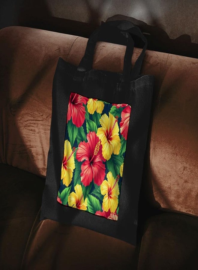 PrintingZone Canvas Tote Bags for Women and Girls with Bottle Holder Black College Tote Bags with Zipper & Inner Pocket Travel Beach Shopping Work Office Daily use Handbags(BTB-53)(BTB-53) - Image 3