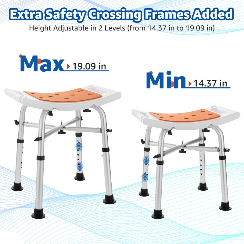 KSITEX Shower Chair Bath Stool Seat 350 Lbs, Height Adjustable Bath Bench with Padded Seat for Seniors, Shower Stool Chair for Inside Shower, Shower Seat Stool with Heavy Duty Crossbar Support (Orange) - Image 5