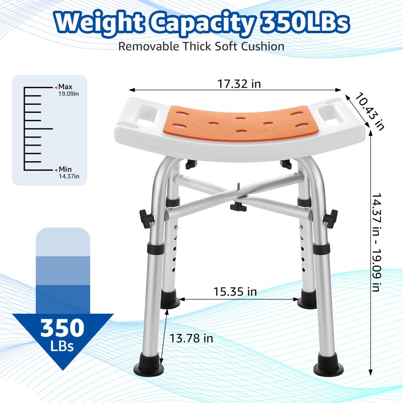 KSITEX Shower Chair Bath Stool Seat 350 Lbs, Height Adjustable Bath Bench with Padded Seat for Seniors, Shower Stool Chair for Inside Shower, Shower Seat Stool with Heavy Duty Crossbar Support (Orange) - Image 4
