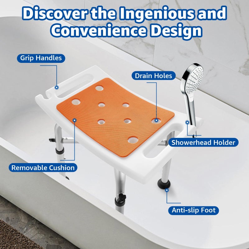 KSITEX Shower Chair Bath Stool Seat 350 Lbs, Height Adjustable Bath Bench with Padded Seat for Seniors, Shower Stool Chair for Inside Shower, Shower Seat Stool with Heavy Duty Crossbar Support (Orange) - Image 3
