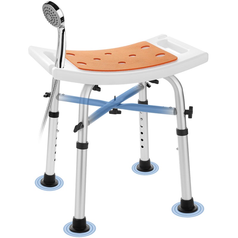KSITEX Shower Chair Bath Stool Seat 350 Lbs, Height Adjustable Bath Bench with Padded Seat for Seniors, Shower Stool Chair for Inside Shower, Shower Seat Stool with Heavy Duty Crossbar Support (Orange) - Image 1