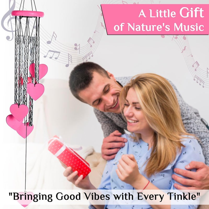ZAICUS Pink Heart Wind Chime - Heart-Shaped Hanging Décor - Wind Chime for Home - Home Decor Items for Valentine’s Day & Special Moments - Image 5