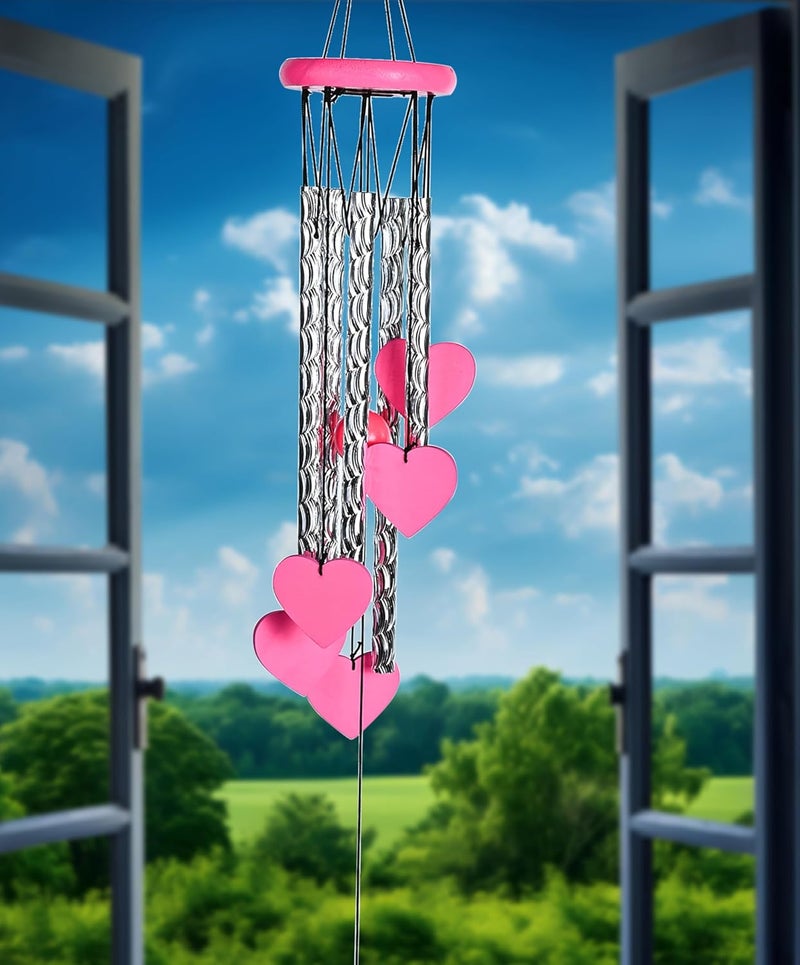 ZAICUS Pink Heart Wind Chime - Heart-Shaped Hanging Décor - Wind Chime for Home - Home Decor Items for Valentine’s Day & Special Moments - Image 1