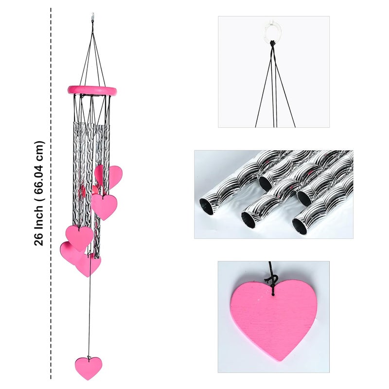 ZAICUS Pink Heart Wind Chime - Heart-Shaped Hanging Décor - Wind Chime for Home - Home Decor Items for Valentine’s Day & Special Moments - Image 2