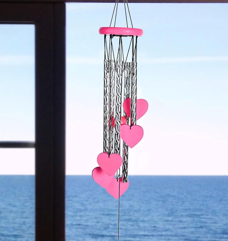 ZAICUS Pink Heart Wind Chime - Heart-Shaped Hanging Décor - Wind Chime for Home - Home Decor Items for Valentine’s Day & Special Moments - Image 3