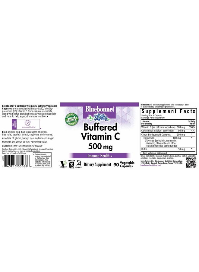 Bluebonnet BlueBonnet Buffered Vitamin C 500 mg Vegetable Capsules, 90 Count, White (743715005686)  - Image 2