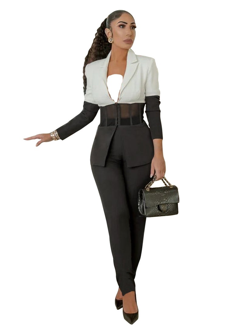 Shougu Color Blocking Splicing Casual Suit Two-piece Set - Image 1