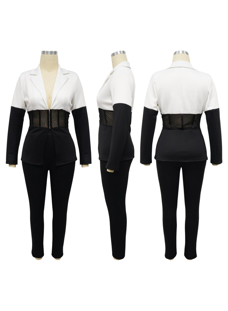 Shougu Color Blocking Splicing Casual Suit Two-piece Set - Image 3