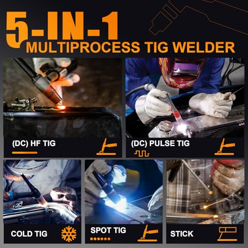 AZZUNO 200A TIG Welder With Pulse Cold, 5-in-1 DC HF TIG/PULSE TIG/COLD/SPOT TIG/STICK, 110V&220V Dual Voltage TIG Welding Machine with Large LED Display - Image 2