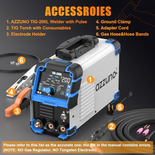 AZZUNO 200A TIG Welder With Pulse Cold, 5-in-1 DC HF TIG/PULSE TIG/COLD/SPOT TIG/STICK, 110V&220V Dual Voltage TIG Welding Machine with Large LED Display - Image 3