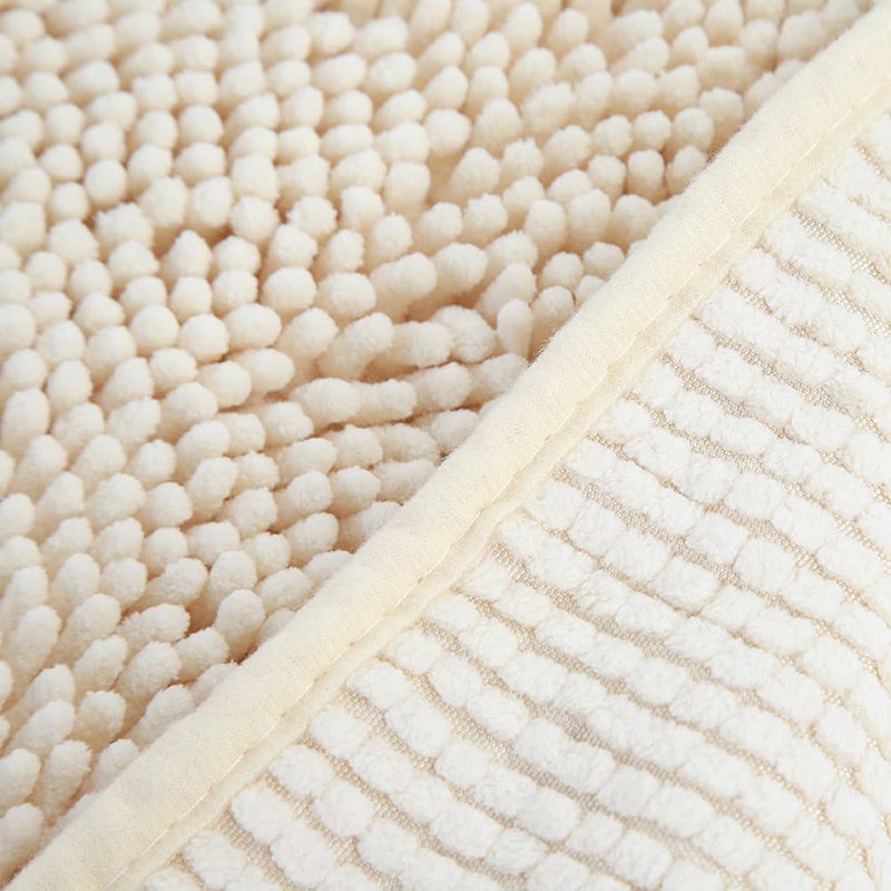 Milk White Chenille Anti Slip Bath Mat Quick Dry Water Absorbent Machine Washable Rug - Image 4