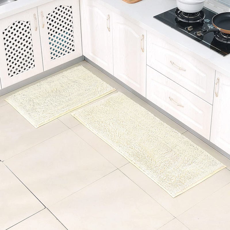 Milk White Chenille Anti Slip Bath Mat Quick Dry Water Absorbent Machine Washable Rug - Image 3