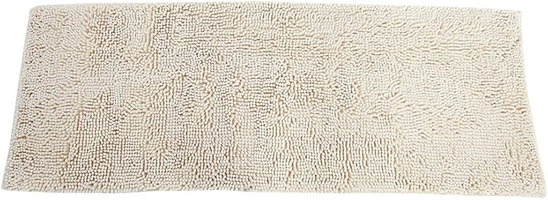 Milk White Chenille Anti Slip Bath Mat Quick Dry Water Absorbent Machine Washable Rug - Image 1