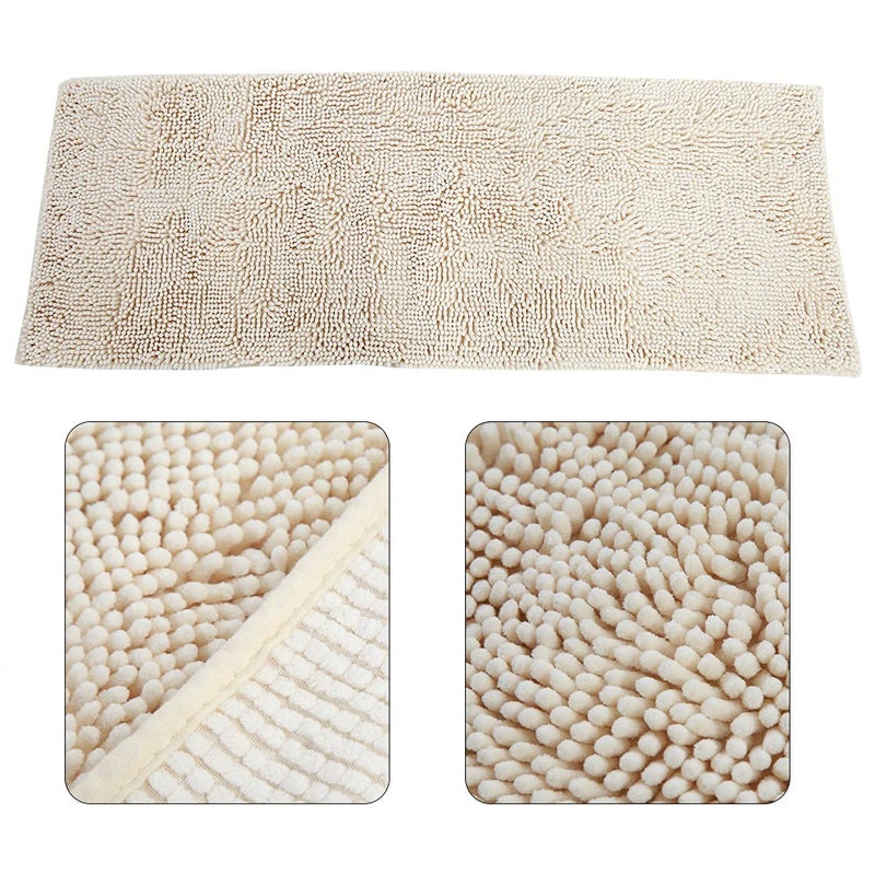 Milk White Chenille Anti Slip Bath Mat Quick Dry Water Absorbent Machine Washable Rug - Image 5