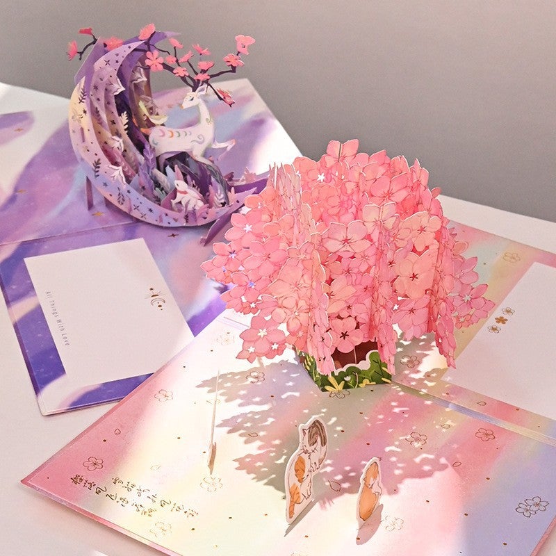 Moonlight Deer Habitat Stereo Greeting Card Creative 3D Card Birthday Blessing Christmas Moon Stars Thanksgiving Aesthetic Gift - Image 4