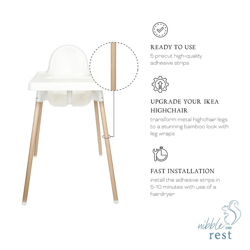 Nibble and Rest Highchair Decorative Leg Wraps, Bamboo Style, Highchair Accessories, Compatible with IKEA Antilop Highchair, Includes 4 Pre-Cut Adhesive Strips - Image 5