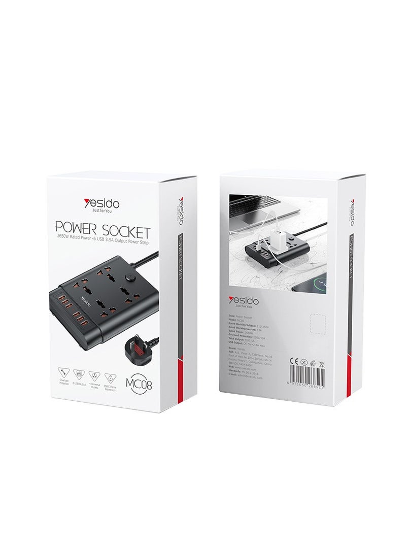 xozgdovg - Multifunctional USB intelligent plug-in 2650w multi-hole switch adapter 10A fast charging charger QC3.0 - Image 1