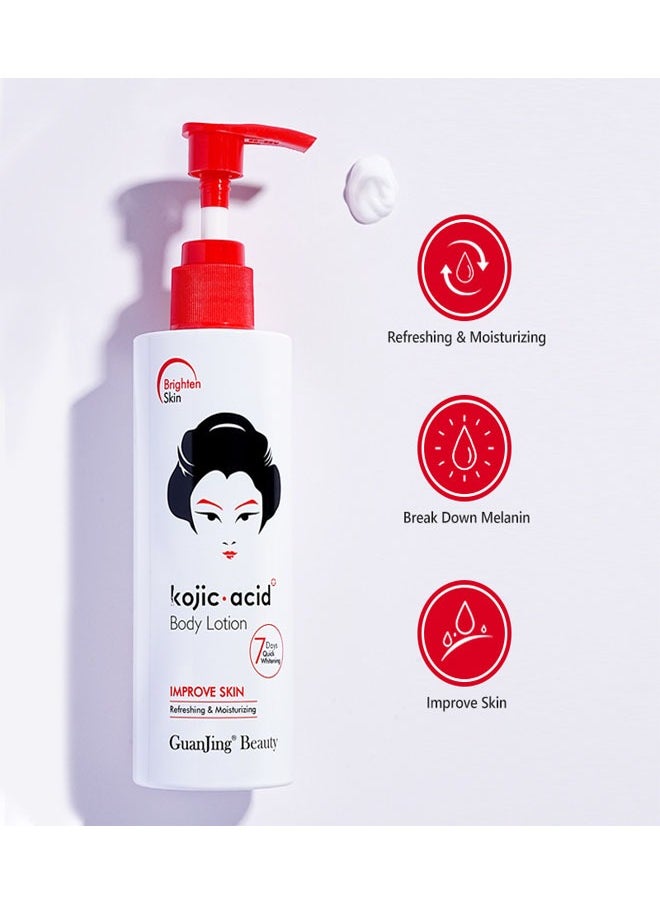 GUANJING - Kojic Acid Body Lotion for Dull or Sallow Skin Tone, Remove Melanin Improve the Sallow and Uneven Skin Enhance its Whitening Ability Keeping Fair, Smooth, Moisturized and Elastic - Image 1