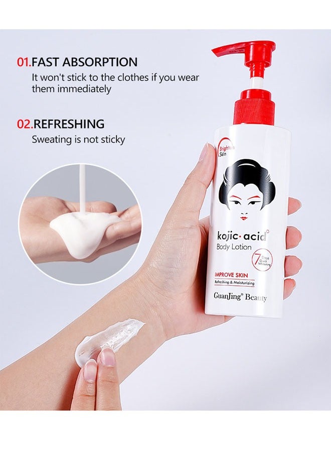 GUANJING - Kojic Acid Body Lotion for Dull or Sallow Skin Tone, Remove Melanin Improve the Sallow and Uneven Skin Enhance its Whitening Ability Keeping Fair, Smooth, Moisturized and Elastic - Image 1