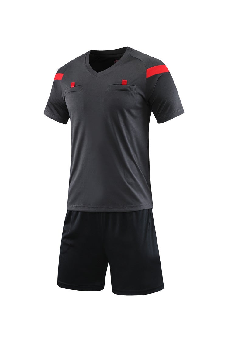 Generic Summer Referee Kit Mens Short Sleeve Soccer Uniform Black Gray