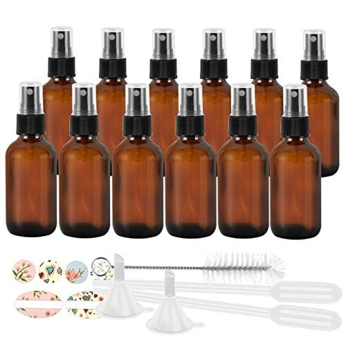 STARSIDE 4 oz Amber Glass Spray Bottles (12 Pack) - Leak Proof Fine Mist Sprayer for Face, Hair, Essential Oils - Includes Funnels, Droppers, Labels & Brush - Image 2