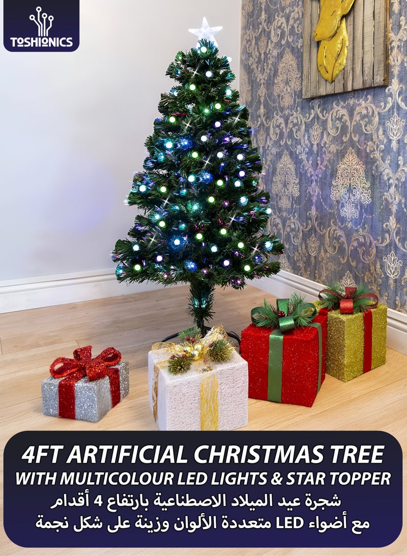 توشيونيكس شجرة صنوبر عيد الميلاد الصناعية المزخرفة بطول 1.20 متر/3.9 قدم مع أضواء LED متعددة الألوان مدمجة لعيد الميلاد، وغطاء شجرة على شكل نجمة، وحامل معدني ومحول طاقة، مثالية لديكور حفلات أعياد الميلاد والمنزل والمكتب وحفلات رأس السنة الجديدة والاحتفالات الداخلية والخارجية، سهلة التجميع - Image 1
