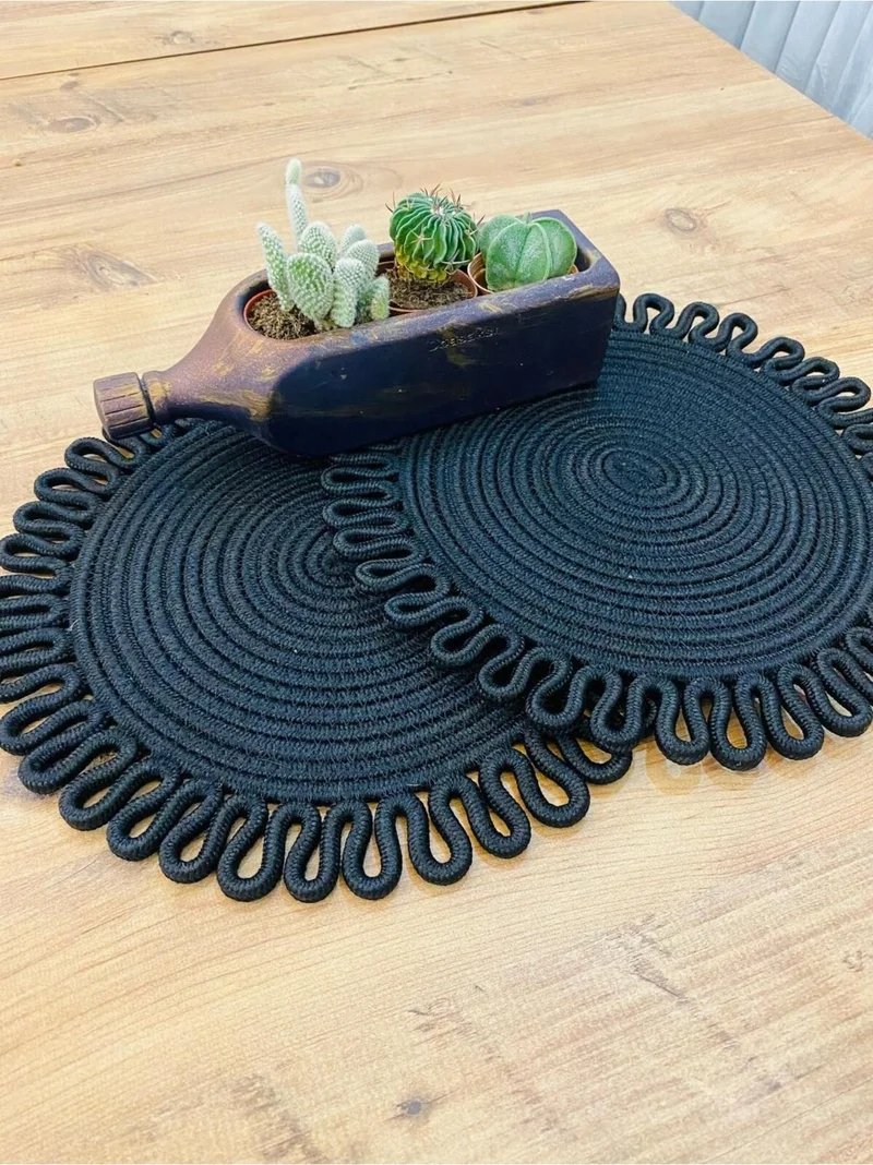 BDZ Deri BDZ Leather Jute Wicker American Service Plate 2 Pieces