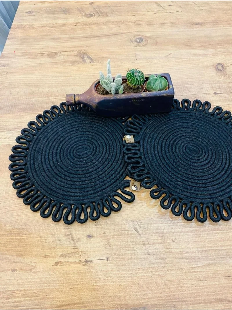 BDZ Deri BDZ Leather Jute Wicker American Service Plate 2 Pieces