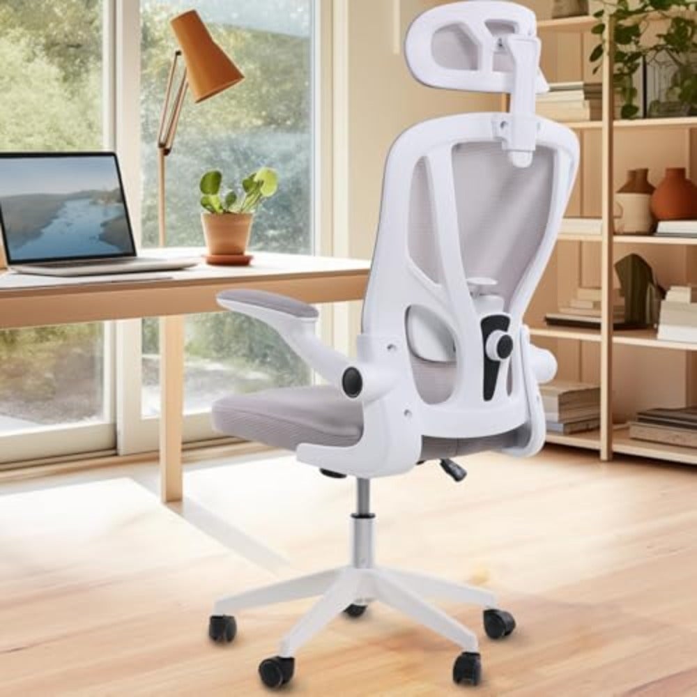 330 LBS Computer Chair and Office Chair, Ergonomic Desk Chair, Home Mesh Office Desk Chairs with Wheels, Comfortable Gaming Chair, High Back Office Chair for Long Hours - white