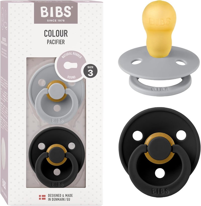 BIBS Colour Soother 2-Pack, BPA Free Dummy Pacifier, Round Natural Rubber Latex, Size 3 (18+ Months), Cloud/Black - Image 1