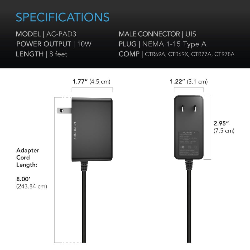 AC Infinity UIS Power Adapter, Outlet Plug with Charger Cable Cord for UIS Digital Controllers - Image 5