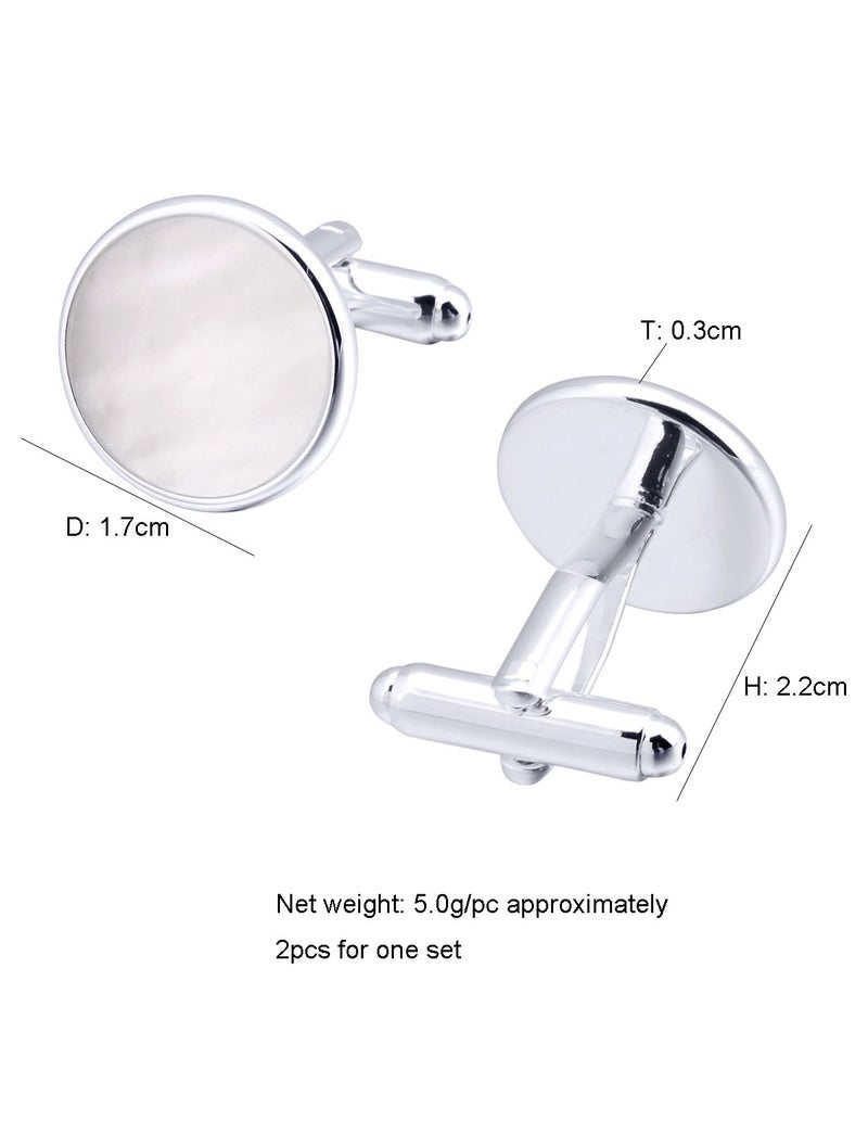 DB Innov. Cufflinks, Natural Pearl Shell Silver Round Cufflinks, 2 PCS in One Set Copper Material Jewelry Specially Design for Men's Shirt Wedding Business Gift with Delicate Package Box. - Image 4