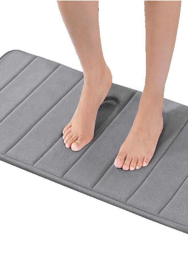 Flamingo P Flamingo P Memory Foam Bath Mat for Bathroom Non Slip Bath Rug Velvet Thick Soft and Comfortable Water Absorbent Machine Washable Easier to Dry Floor Rug Mats, 47x17 Inches, Grey  - Image 1