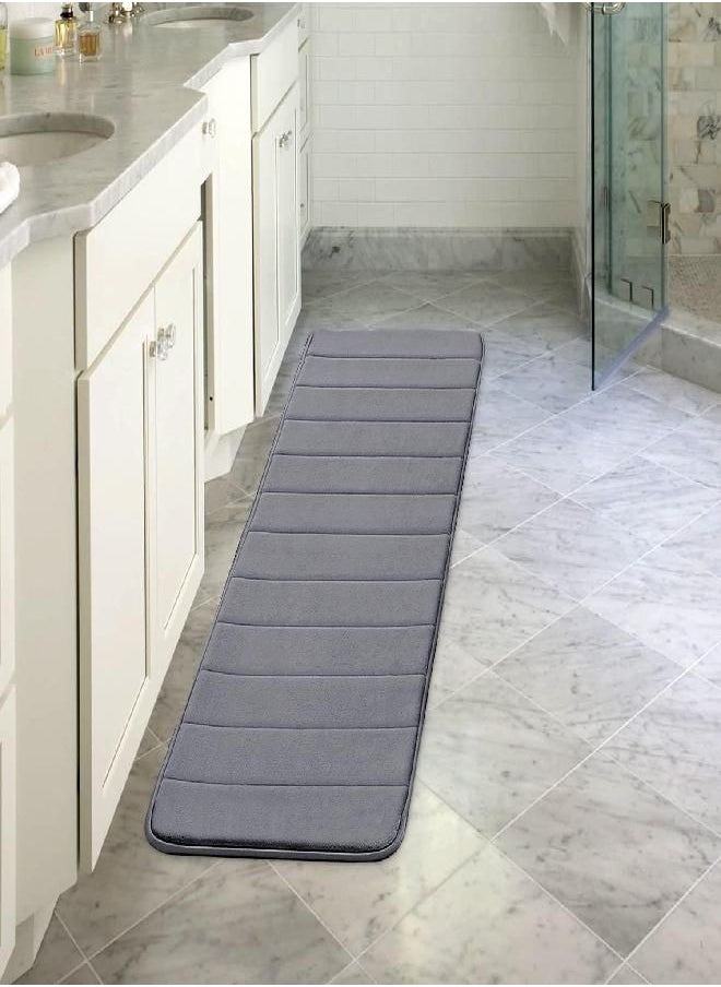 Flamingo P Flamingo P Memory Foam Bath Mat for Bathroom Non Slip Bath Rug Velvet Thick Soft and Comfortable Water Absorbent Machine Washable Easier to Dry Floor Rug Mats, 47x17 Inches, Grey  - Image 3