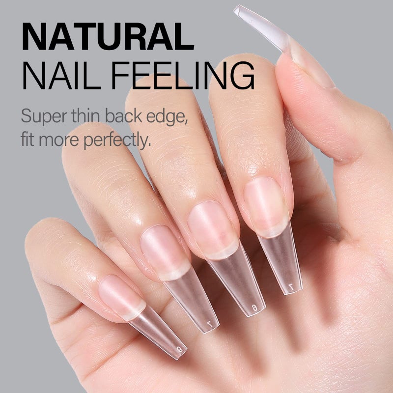 AILLSA Long Coffin Nail Tips - Upgraded Matte Soft Full Cover Gel Nails Tips No Filed, 240Pcs Pre-shaped Gelly Tips Acrylic Clear Fake Press On Nail Tip for Soak Off Nail Extension 10 Sizes - Image 3