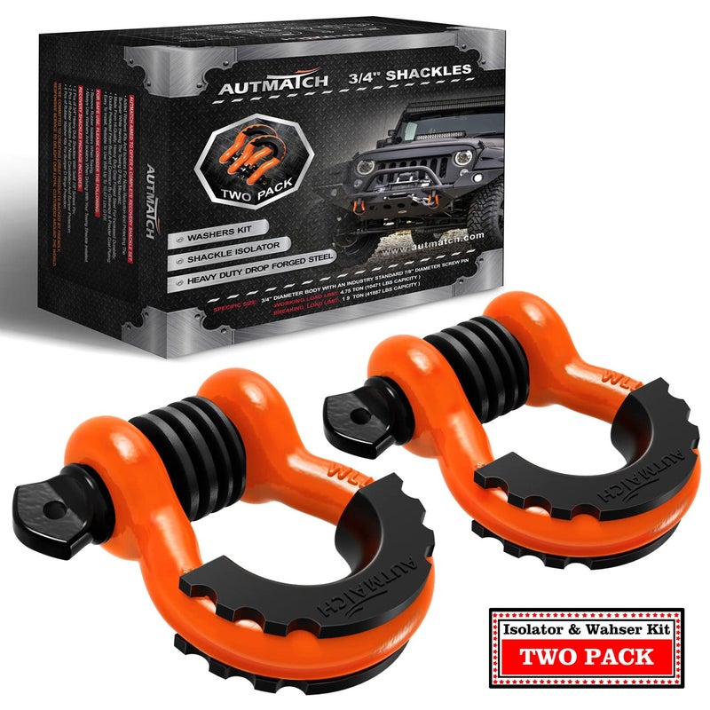 AUTMATCH D Ring Shackle 34 Shackles 2 Pack 41887Ibs Break Strength Clevis Shackle with 78 Screw Pin and Shackle Isolator Washer Kit for Tow Strap Winch Off Road Vehicle Recovery OrangeBlack - Image 2