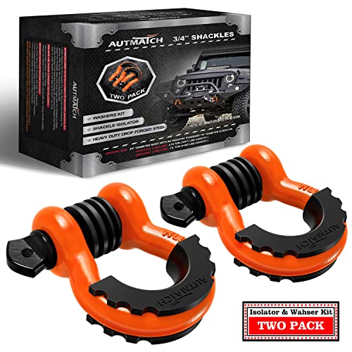 AUTMATCH D Ring Shackle 34 Shackles 2 Pack 41887Ibs Break Strength Clevis Shackle with 78 Screw Pin and Shackle Isolator Washer Kit for Tow Strap Winch Off Road Vehicle Recovery OrangeBlack - Image 1