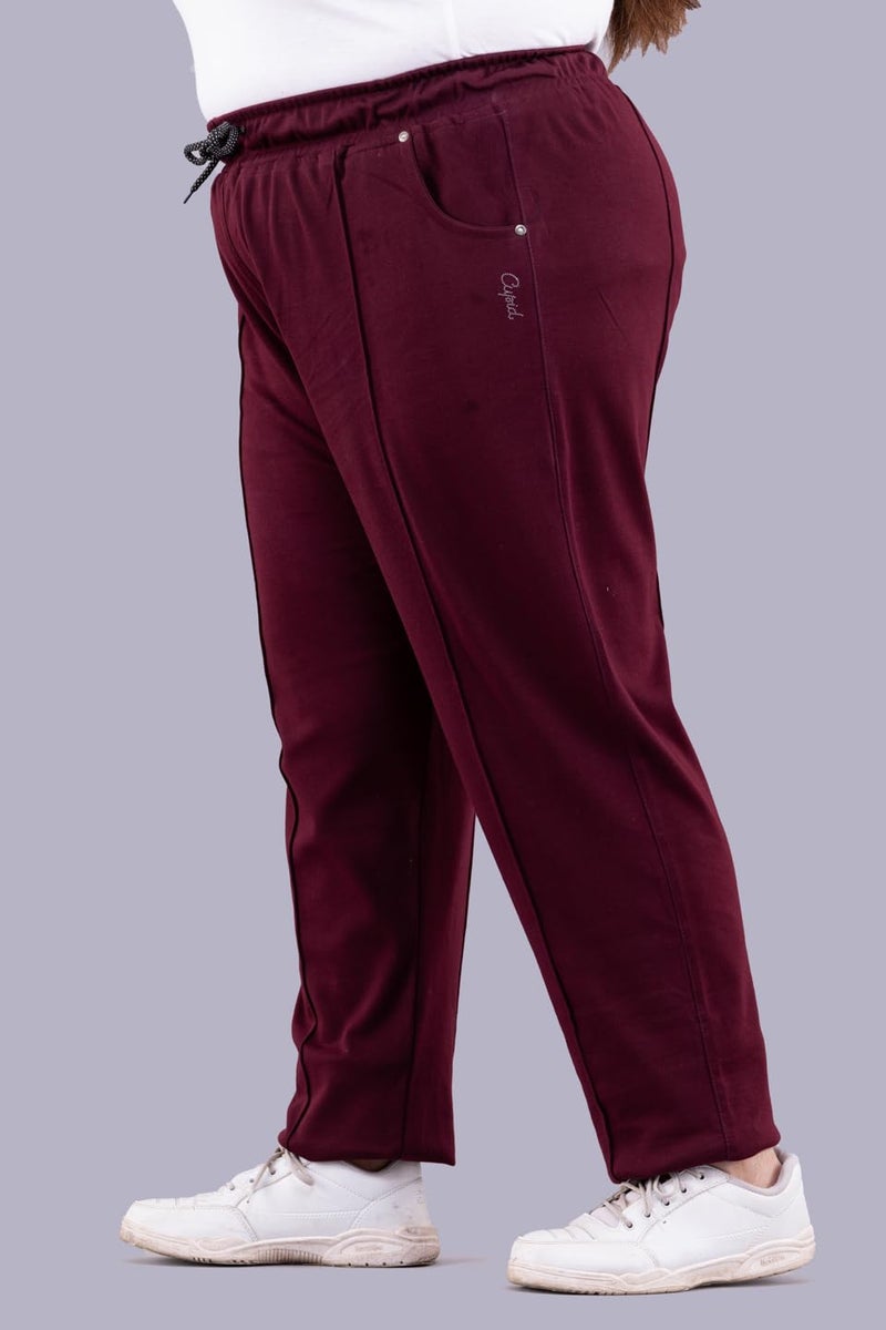 CUPID Women's Regular Fit Cotton Track Mid Rise Pants,Comfortable Lower,Trouser,Sports Joggers,Night N Daily Use Gym Wear Lounge Pant For Ladies - Wine, Medium - Image 3