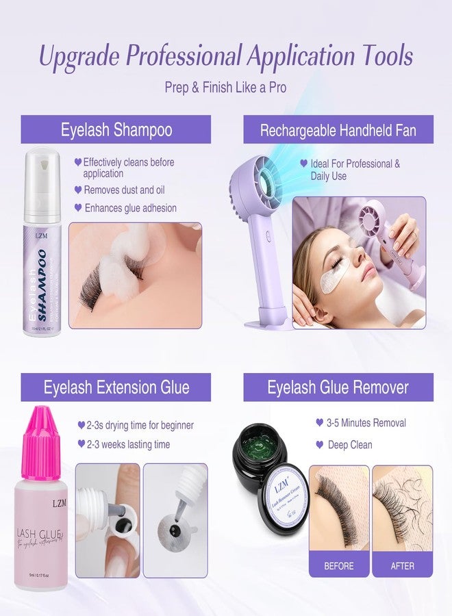 LZM Eyelash Extension Kit for Beginners, Professional Lash Extension Kit with Mannequin Head, Lash Tech Starter Kit with Rechargeable Fan, Shampoo, Glue, Tweezers Supplies for Practice Training - Image 4